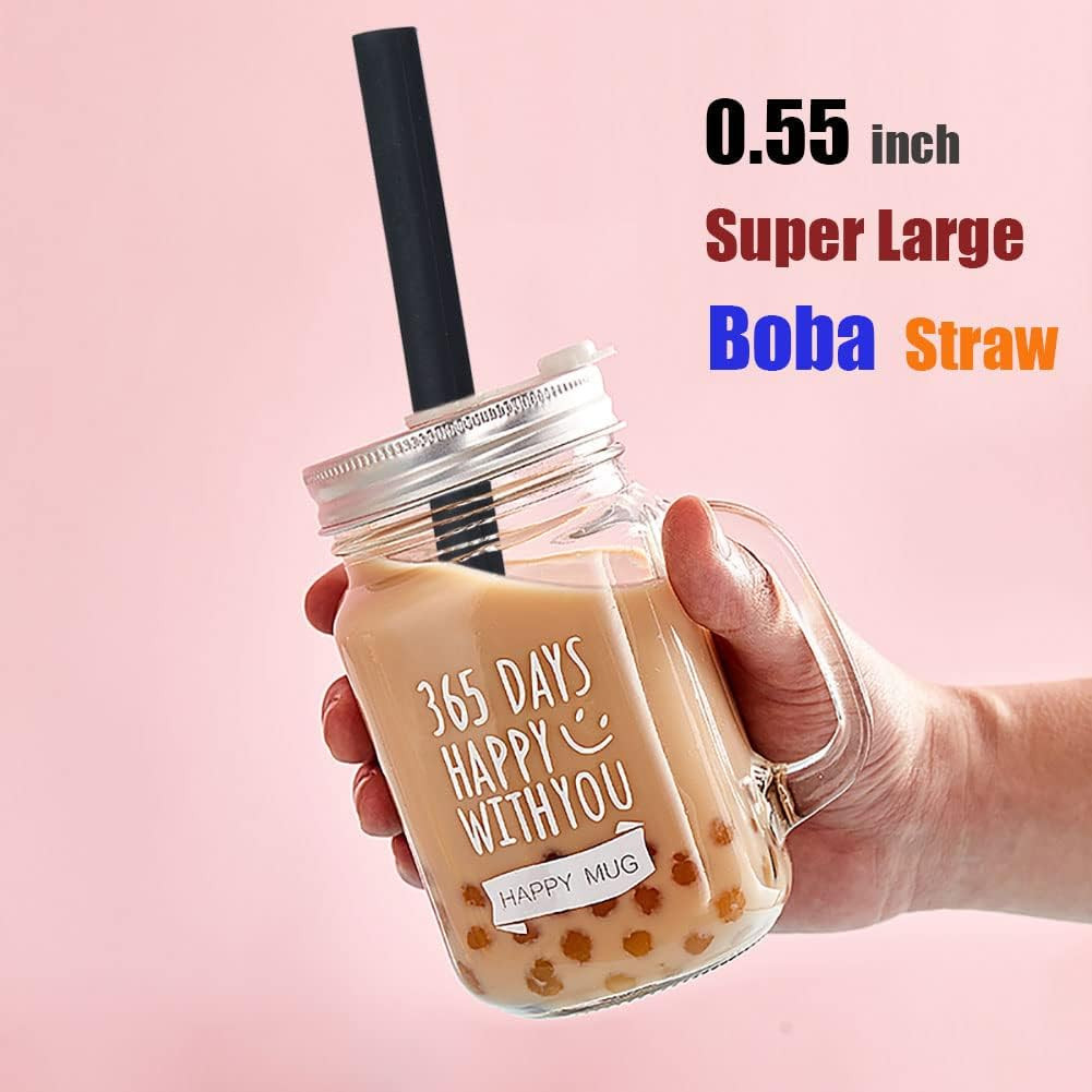 ALINK Reusable Silicone Boba Straws, Extra Large Bubble Tea Smoothie Straws for