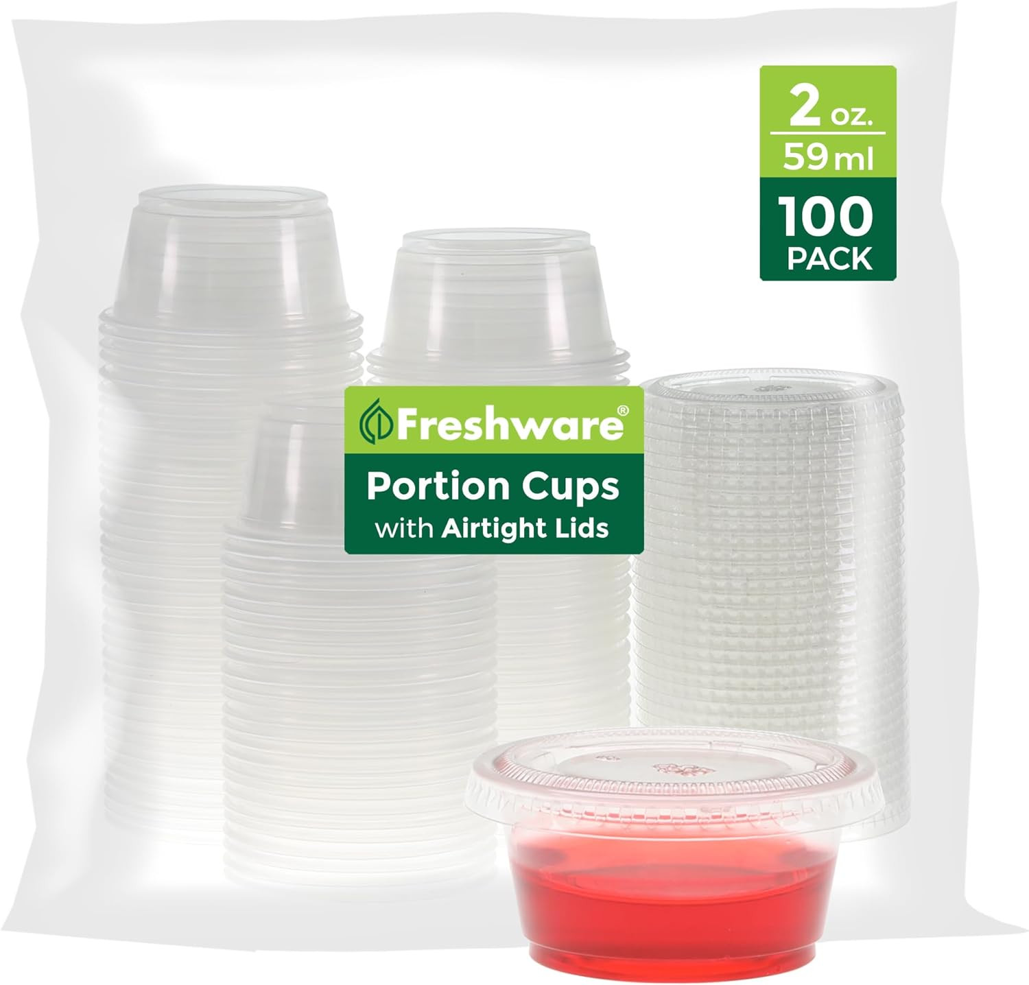 Plastic Portion Cups with Lids [2 Ounce, 100 Sets] Disposable Plastic Cups for M