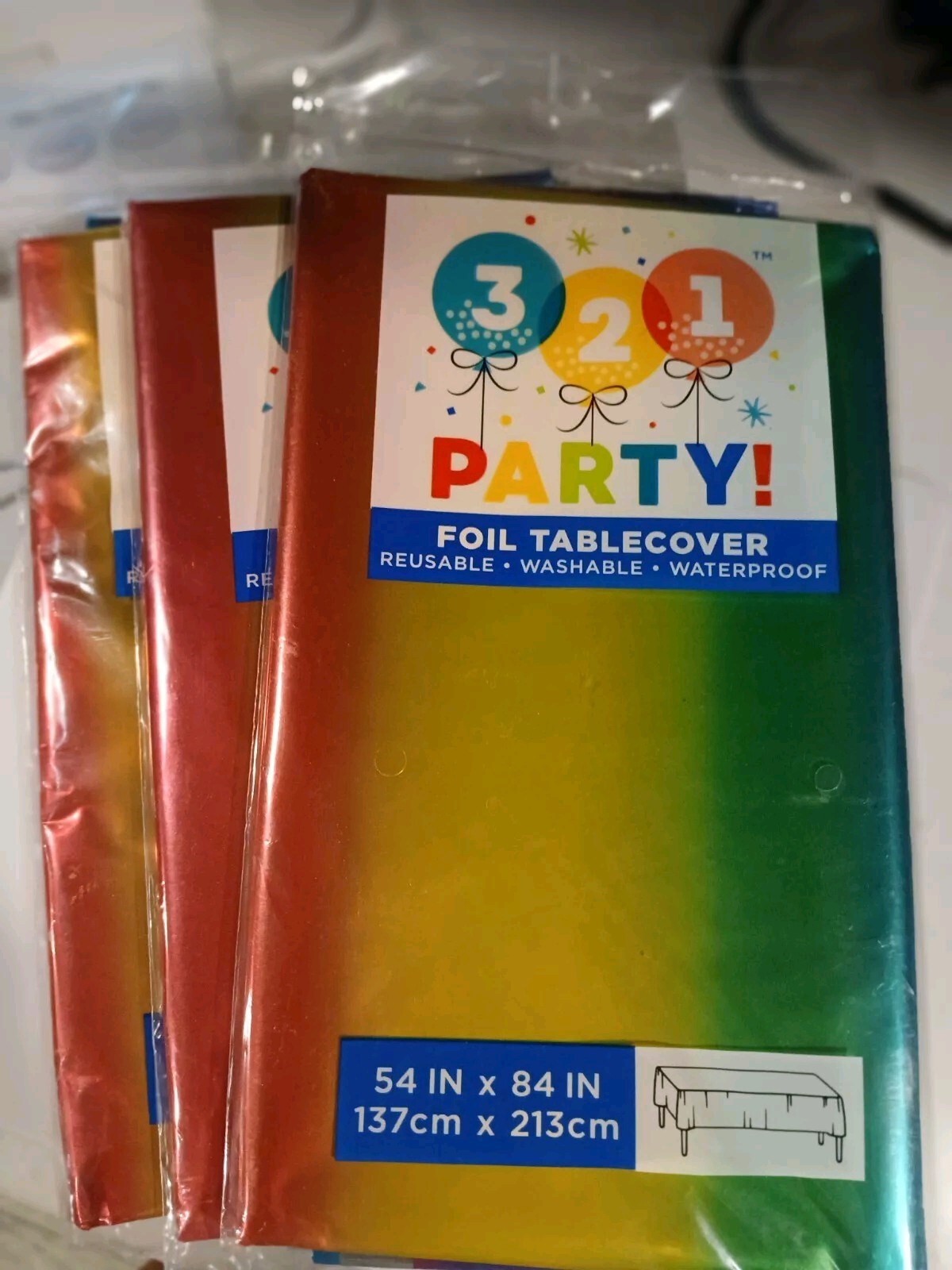 Birthday Decor Lot. New Packs/3 Rainbow Rectangle Tablecloths One Cake Topper