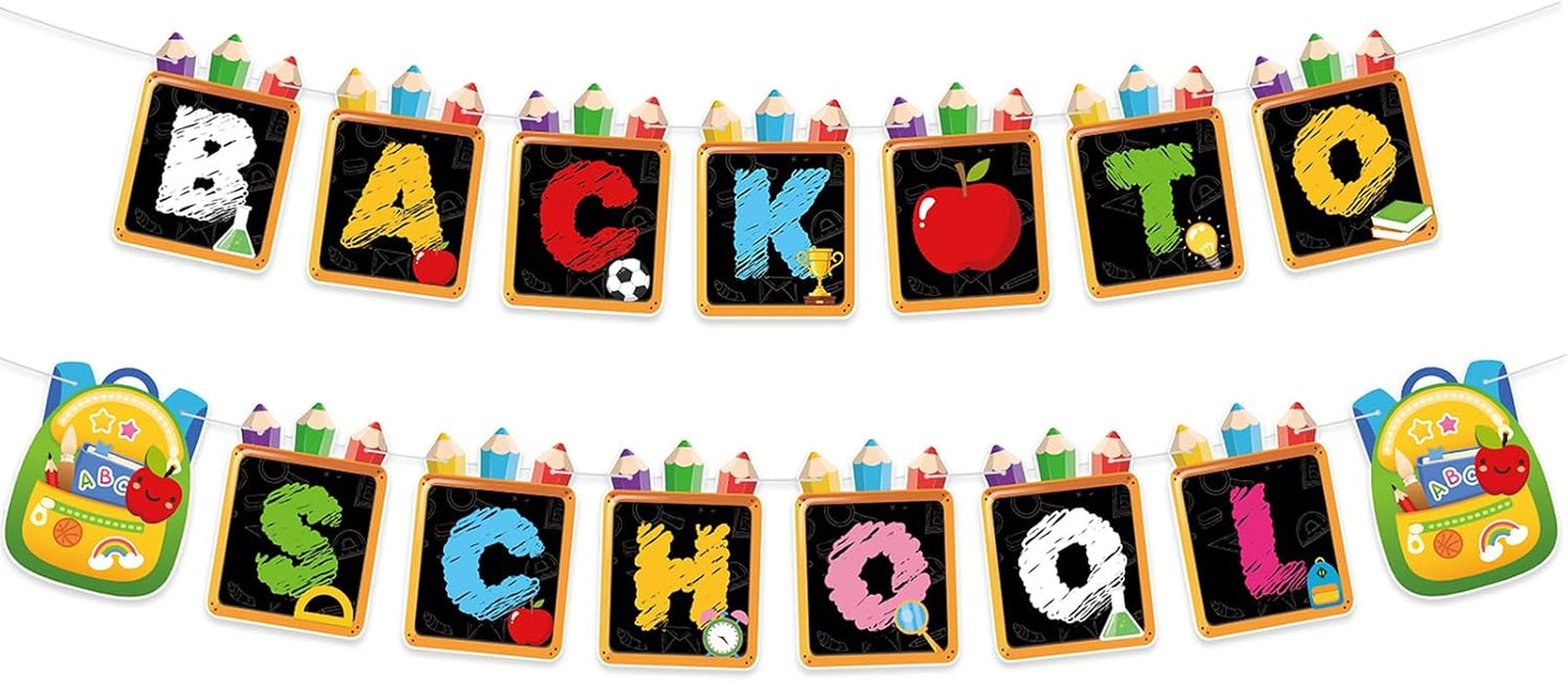 Back to School Banner Decorations, Colorful First Day of School Banner Pencil Sc