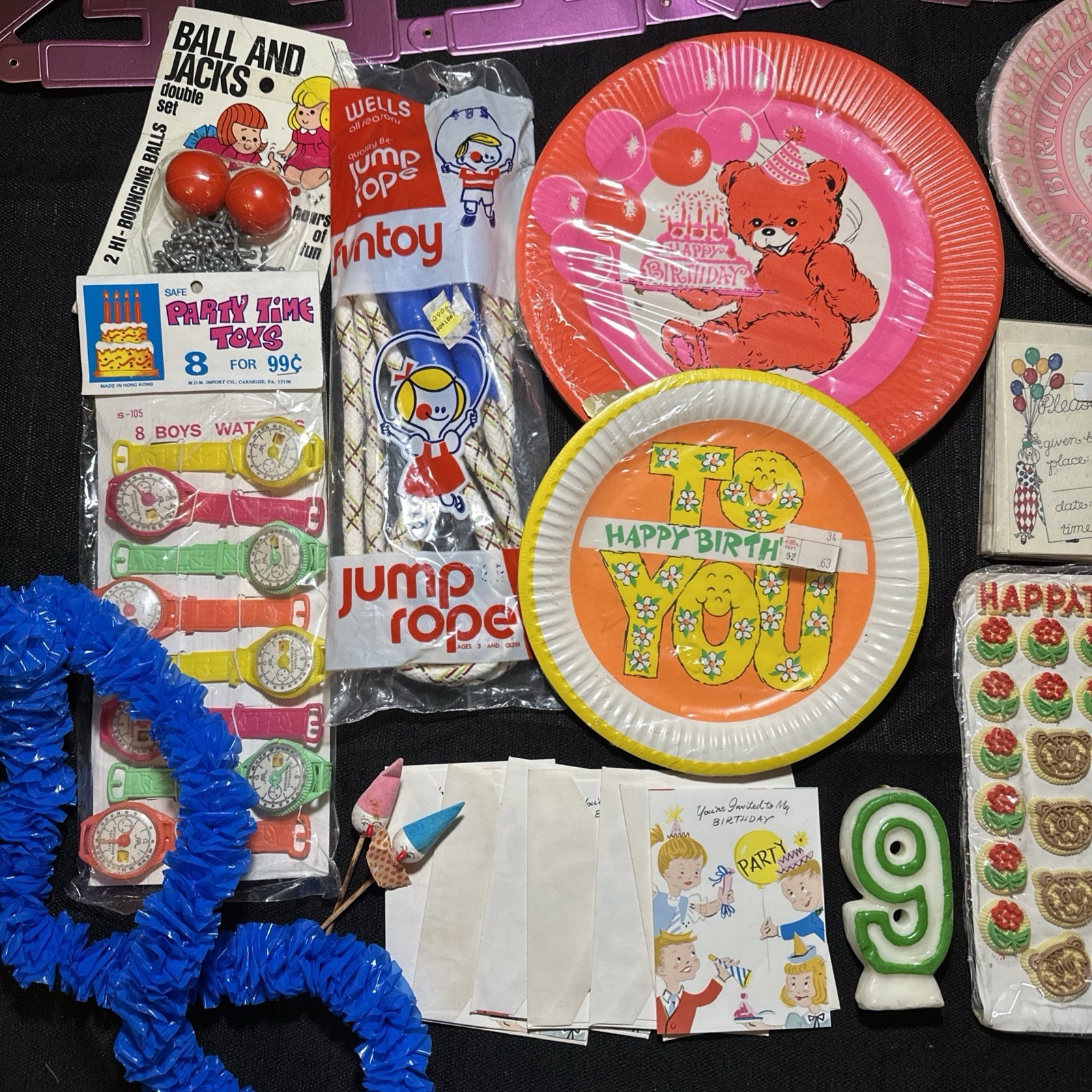 NOS Vintage Retro 1970’s Child’s Birthday Party Plates, Loot Bag Toys & More