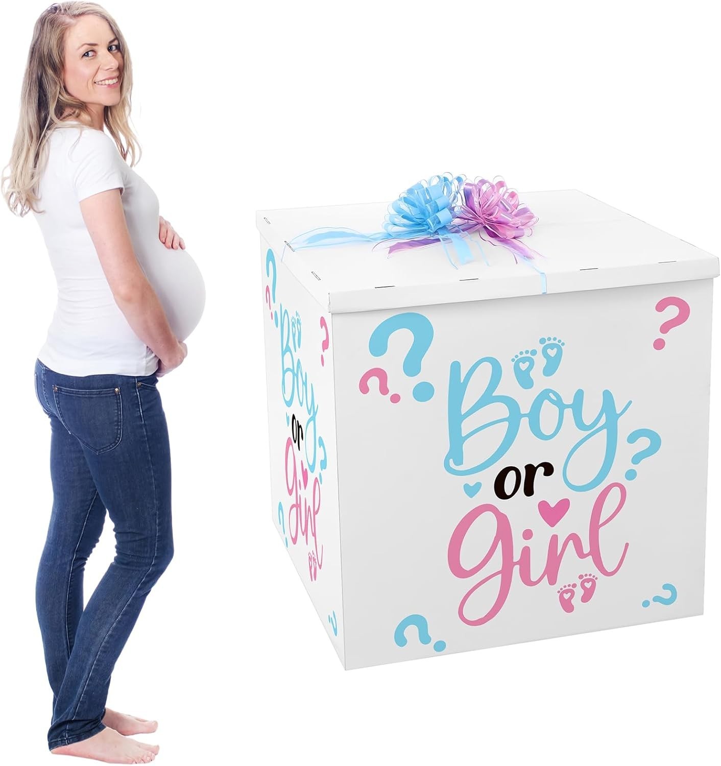 28in Jumbo Gender Reveal Gift Box Kit with Oversized Box Giant Pull Bows Boy …