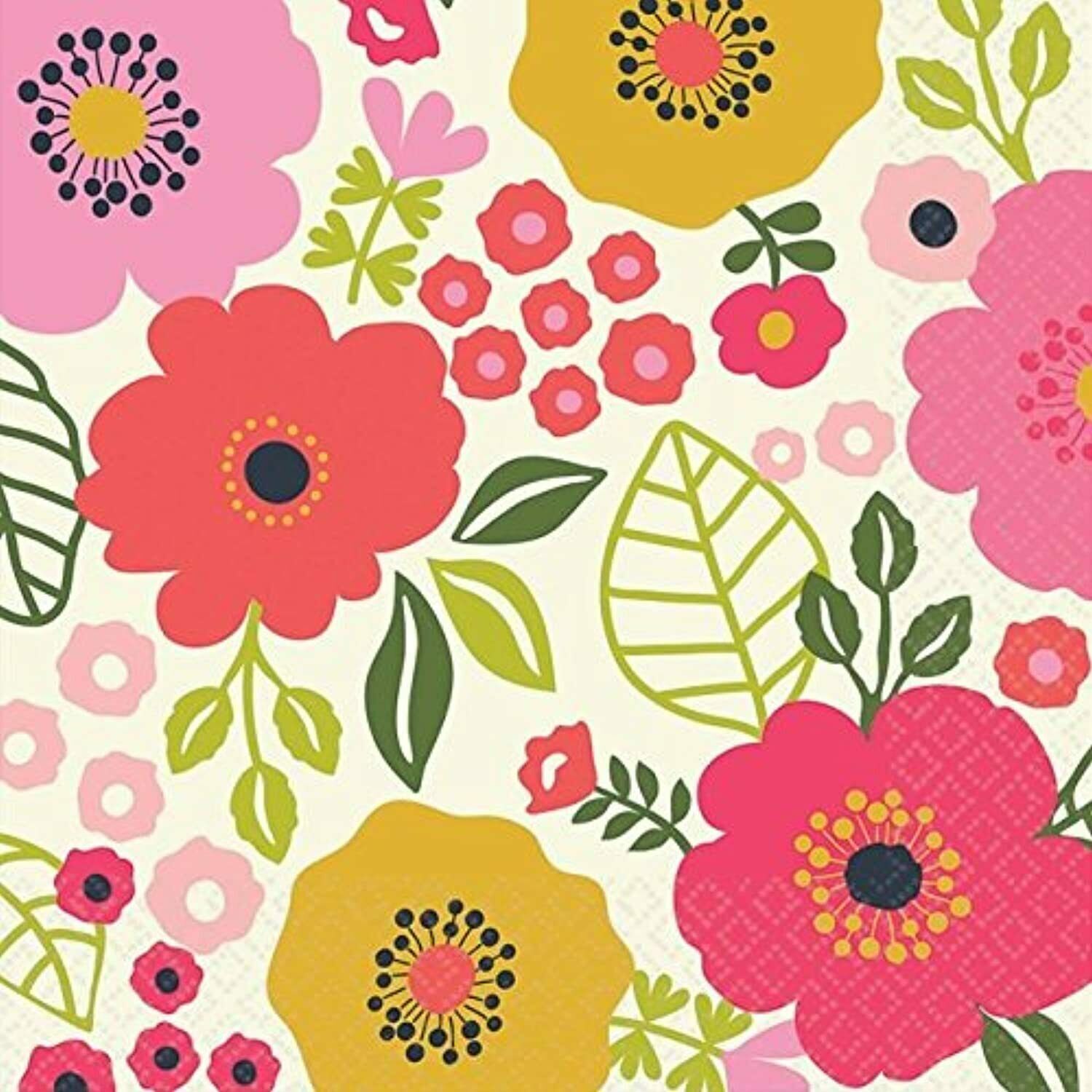 Coral Floral Party Napkins, Pink Flowers 16 Pc Beverage Size All Occasion Amscan