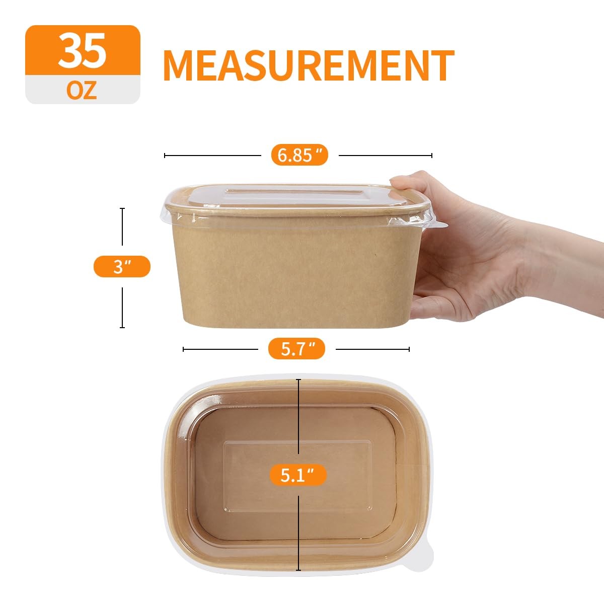 50-Pack 35oz Paper Food Containers with Lids Microwavable Freezer Safe Bowls