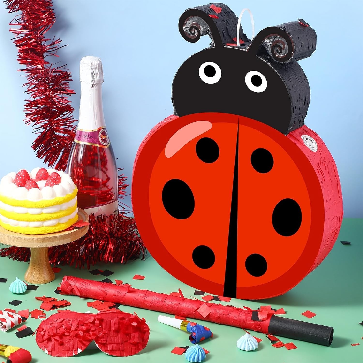 Ladybug Piñata with Blindfold Bat Confetti Decorations Ladybug Birthday Party…