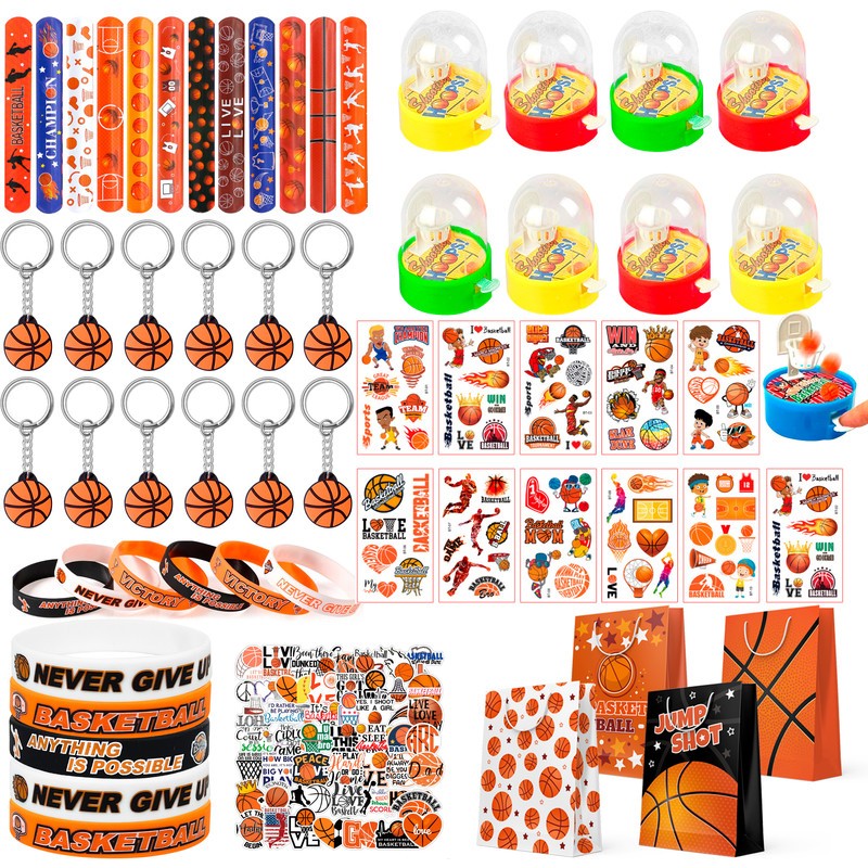 122 Pcs Basketball Party Favors Party Keychain Gift Bags Slap Bracelets Stickers