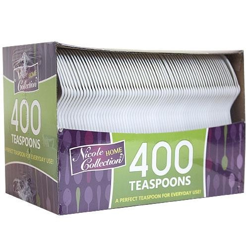 400 Count White Nicole Home Collection Disposable Plastic Teaspoons