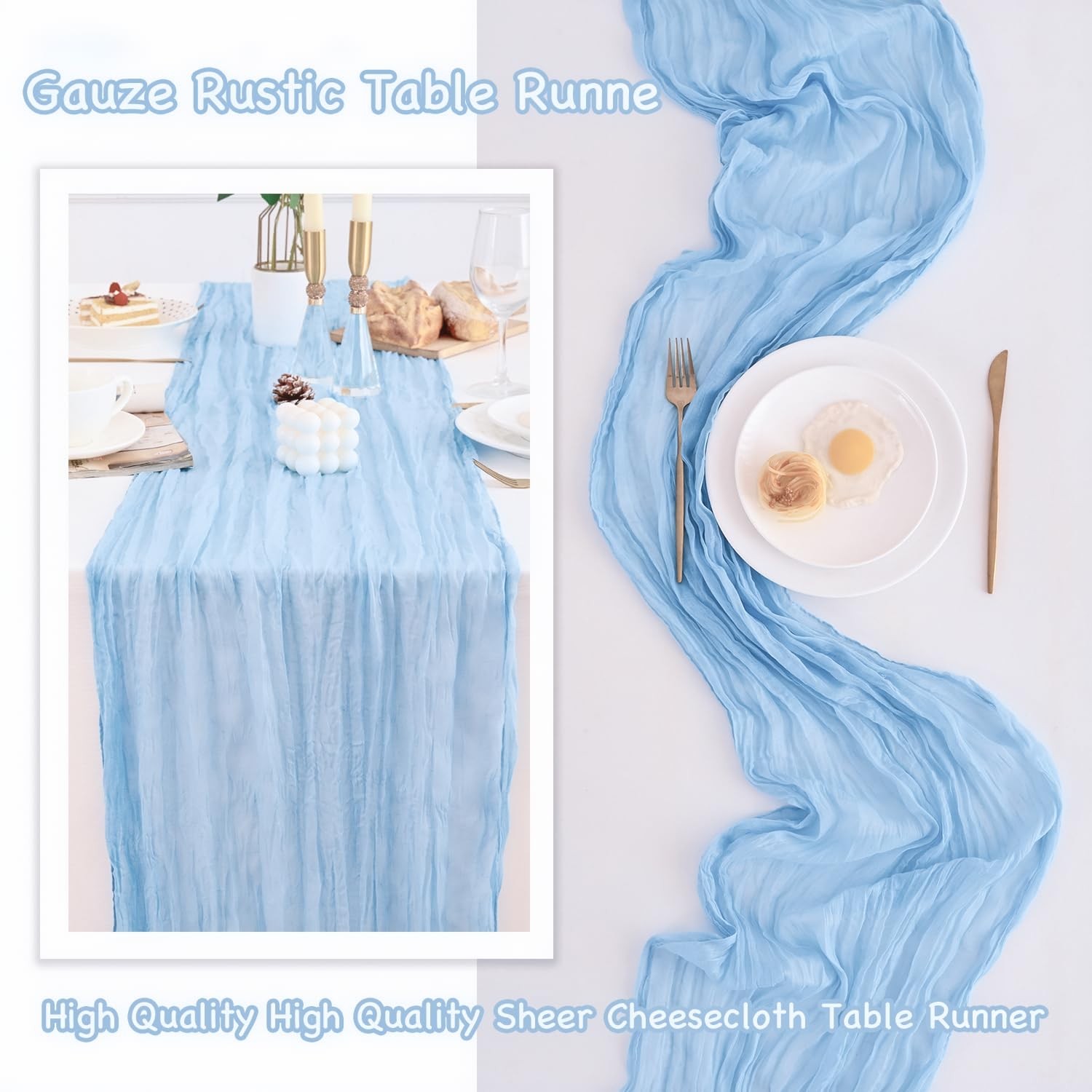 10 Pack Baby Blue Table Runner 21×120 Inch Light Blue Cheesecloth Table Runner 1