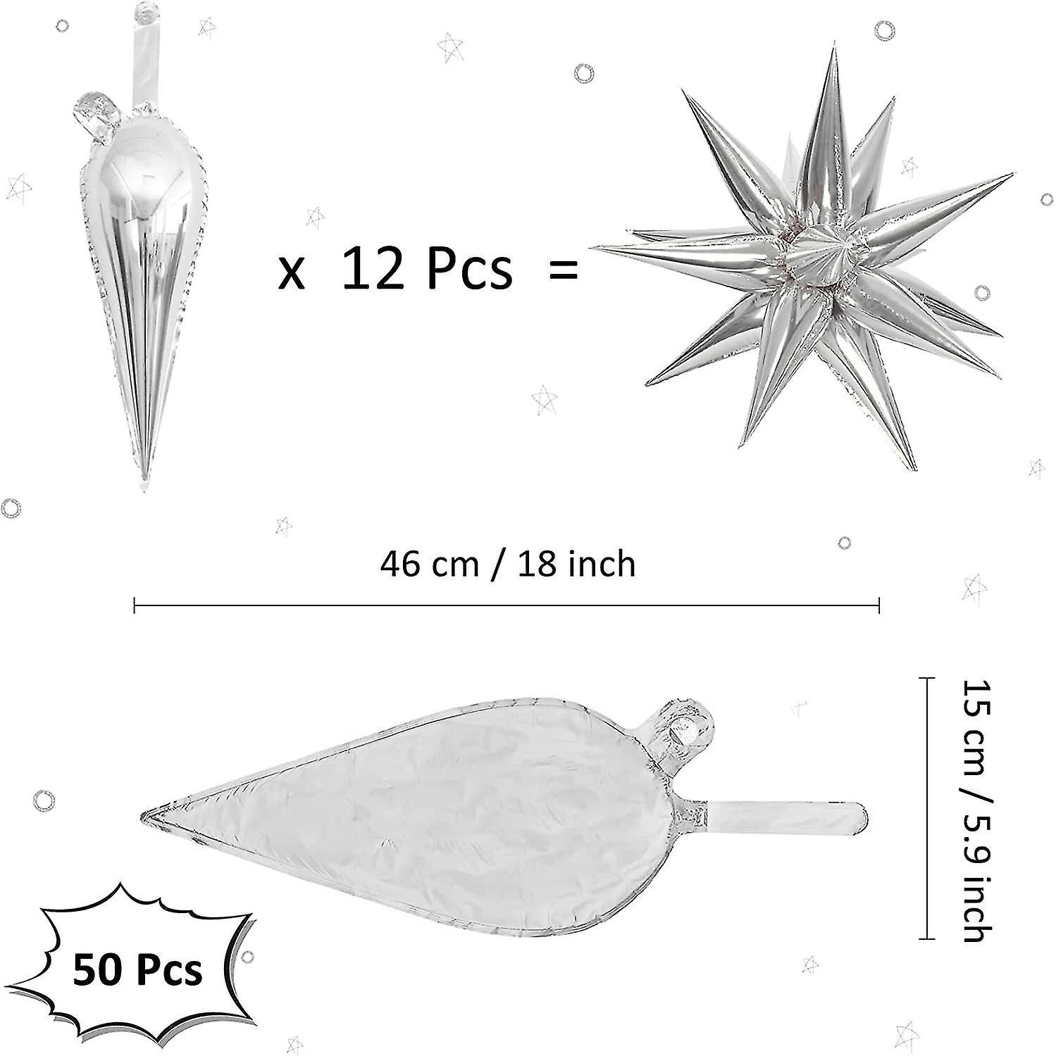 50pcs Silver Explosion Star Foil Cone Balloons 18″/BRAND NEW
