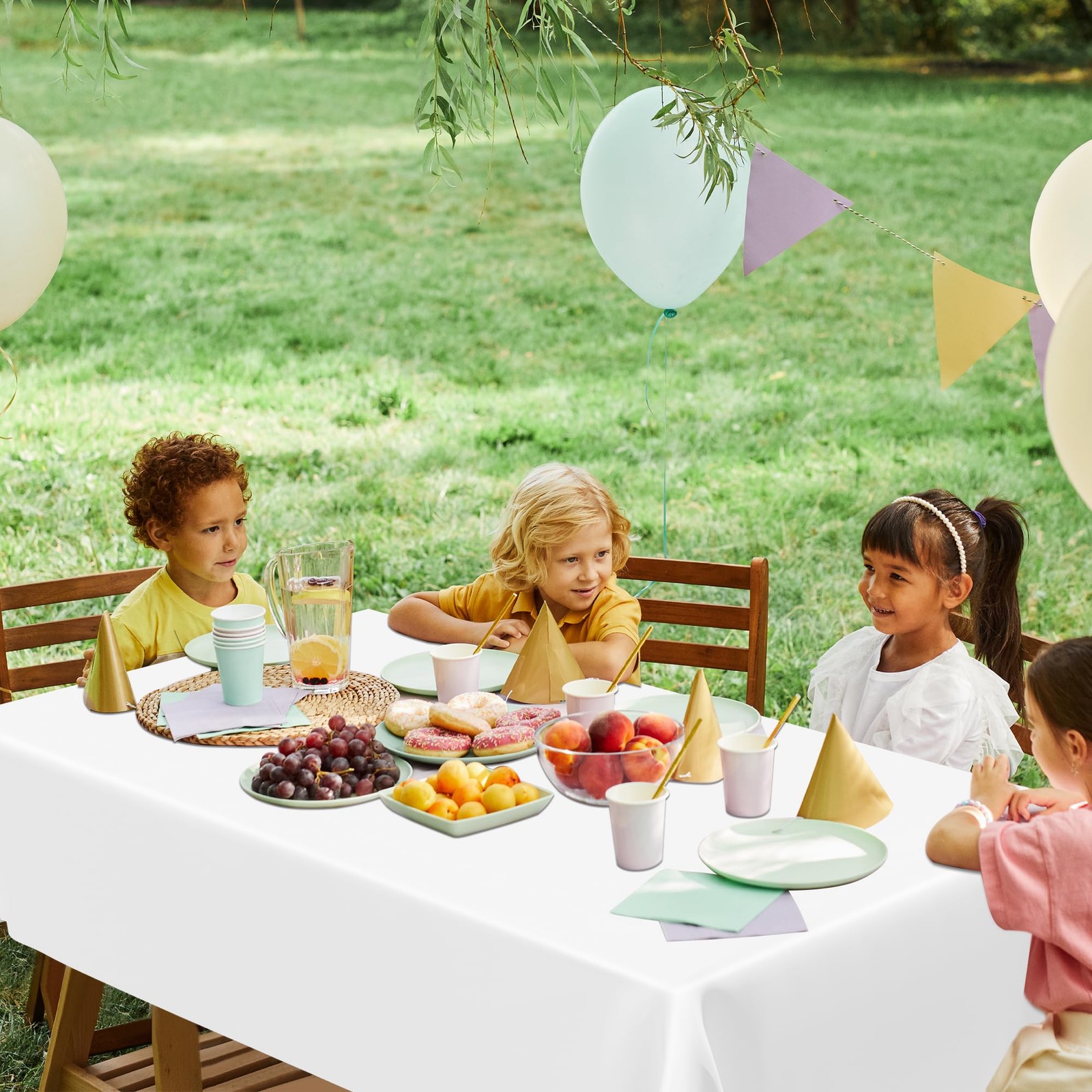 Qzyl 4 Packs White Plastic Sturdy Disposable Table Cloth 54 X 108 Inches Paper