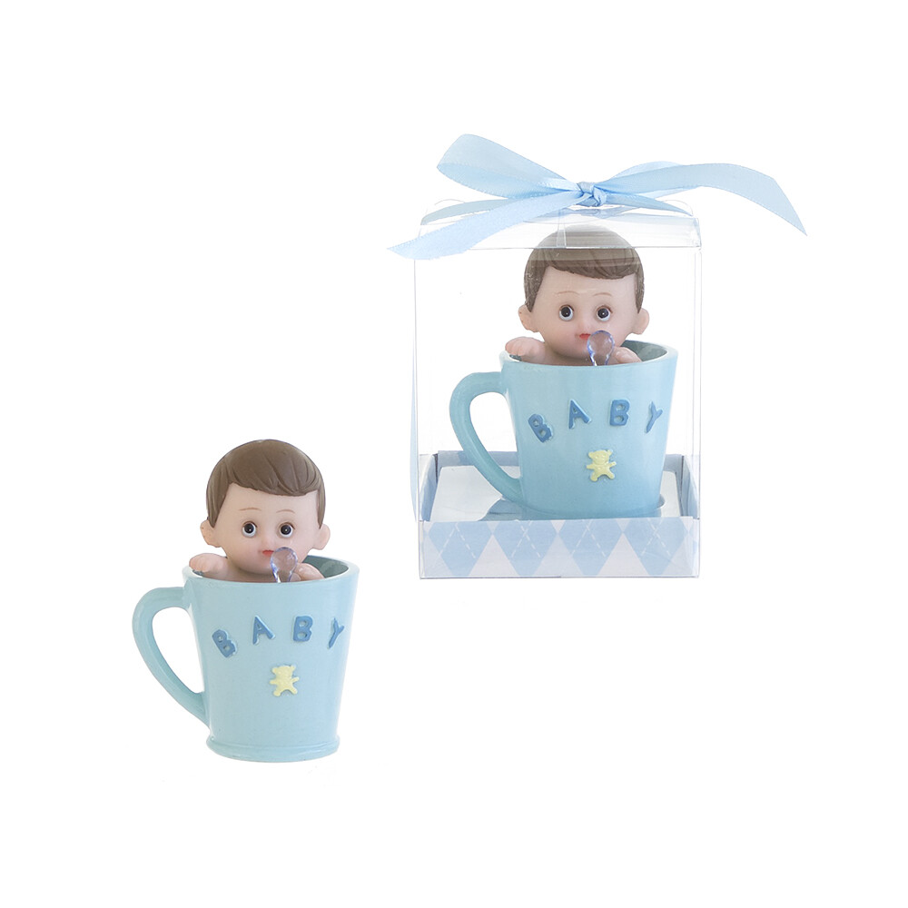 Mega Favors – Baby Boy inside a Cup with Pacifier Poly Resin – Blue, 12PCS