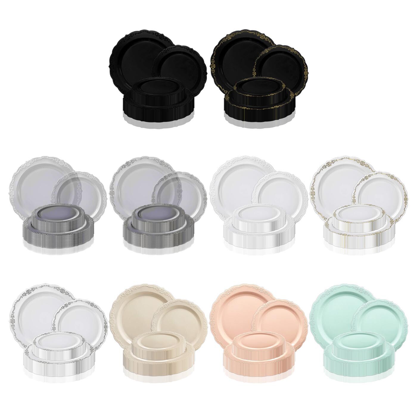 Elegant Vintage Disposable Plastic Plates Wedding Party Value Sets 120 PCS