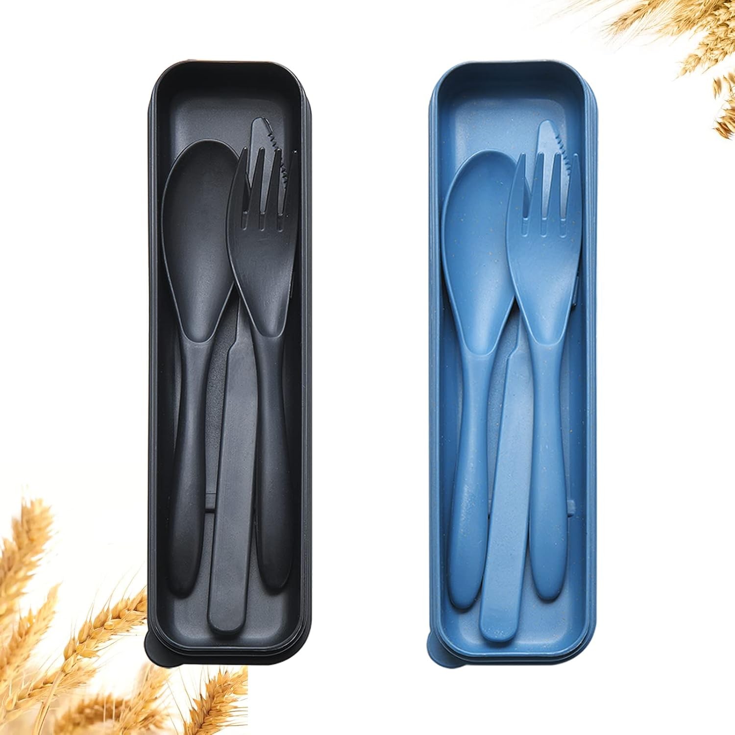 Reusable Travel Utensils Set with Case, 2 Sets Wheat Straw Portable Plastic Fork
