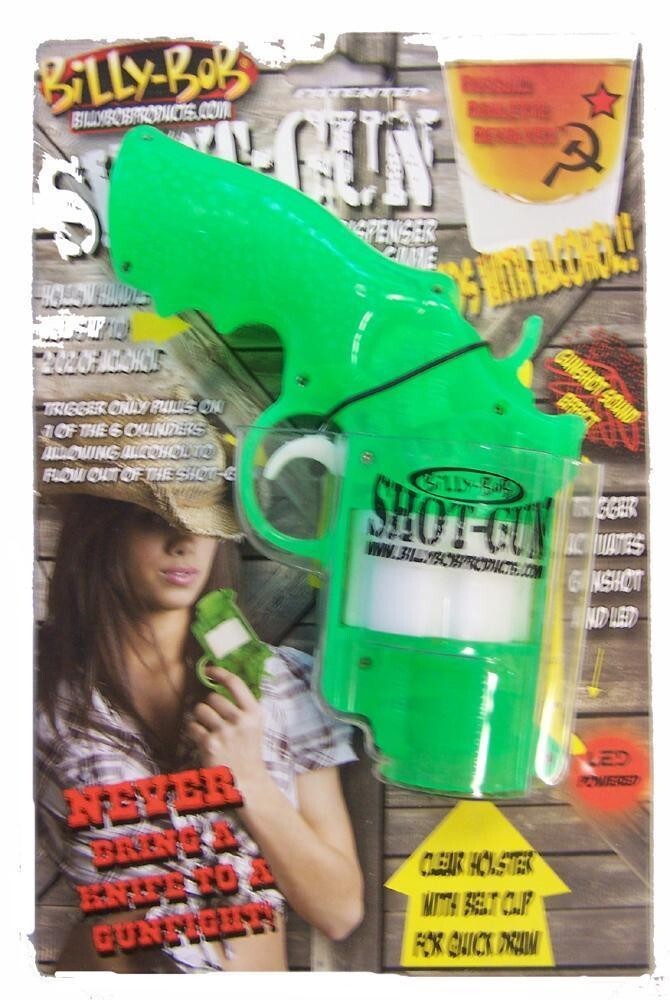 GREEN Billy Bob Russian Roulette Shot-Taking Gun Alcohol Drinking LED Party Game