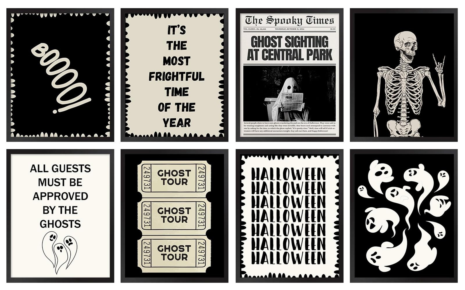 JarThenaAMCS 8Pcs Halloween Wall Art Prints Ghost Skeleton Paper Posters Deco…