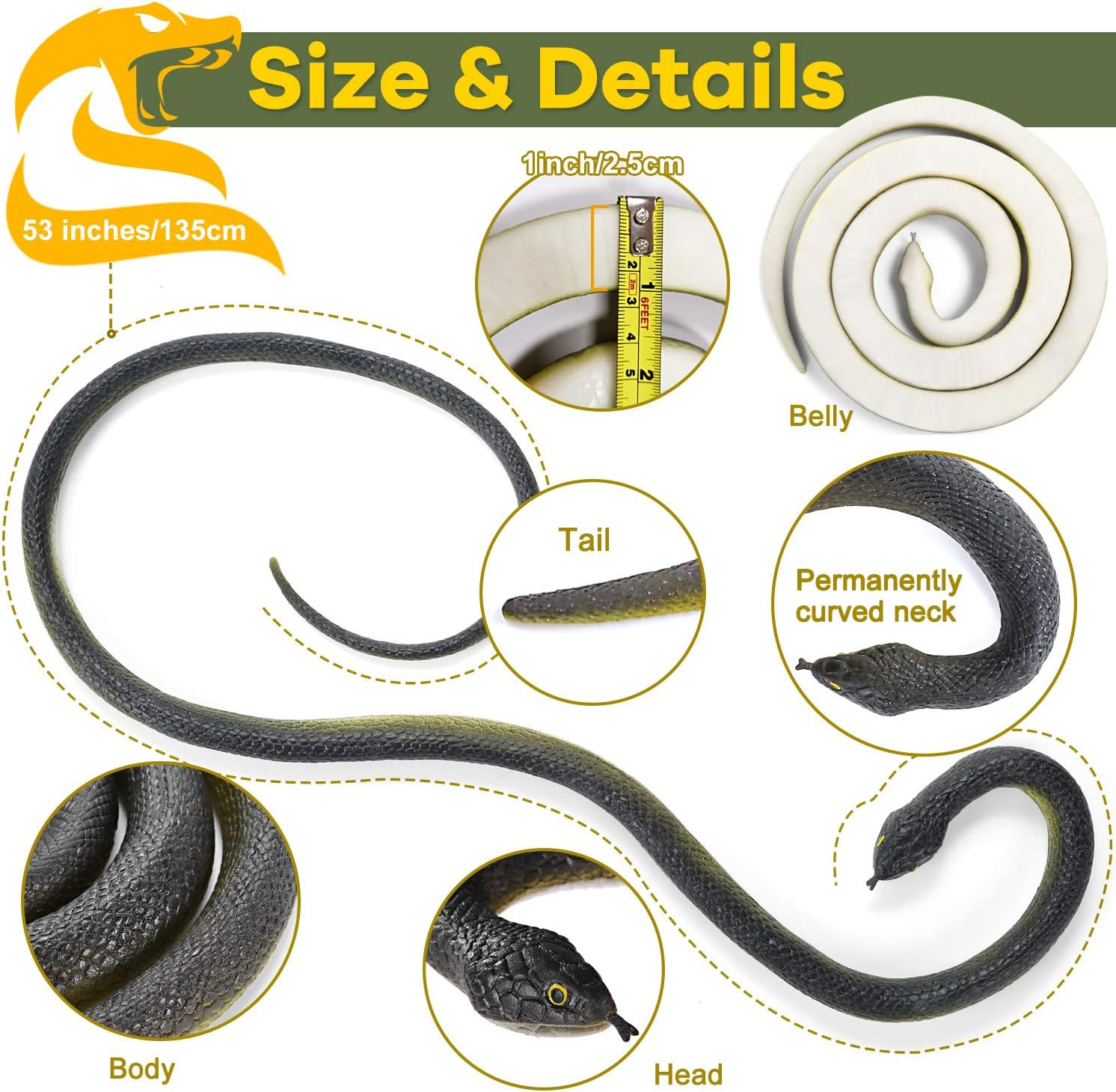 53” Large Rubber Snakes Super Realistic, Fake Snake Looks so Real