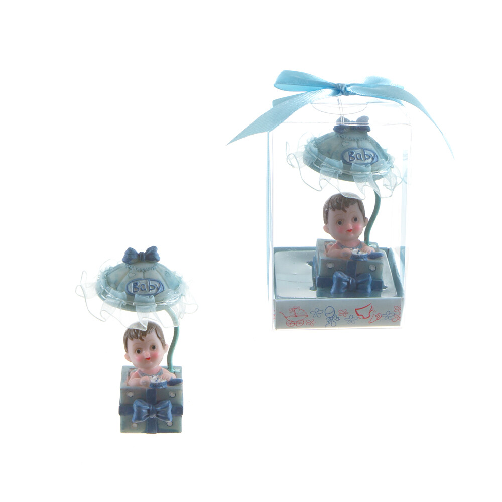 Mega Favors – Baby Boy in Gift Box with Awning Poly Resin – Blue, 12PCS