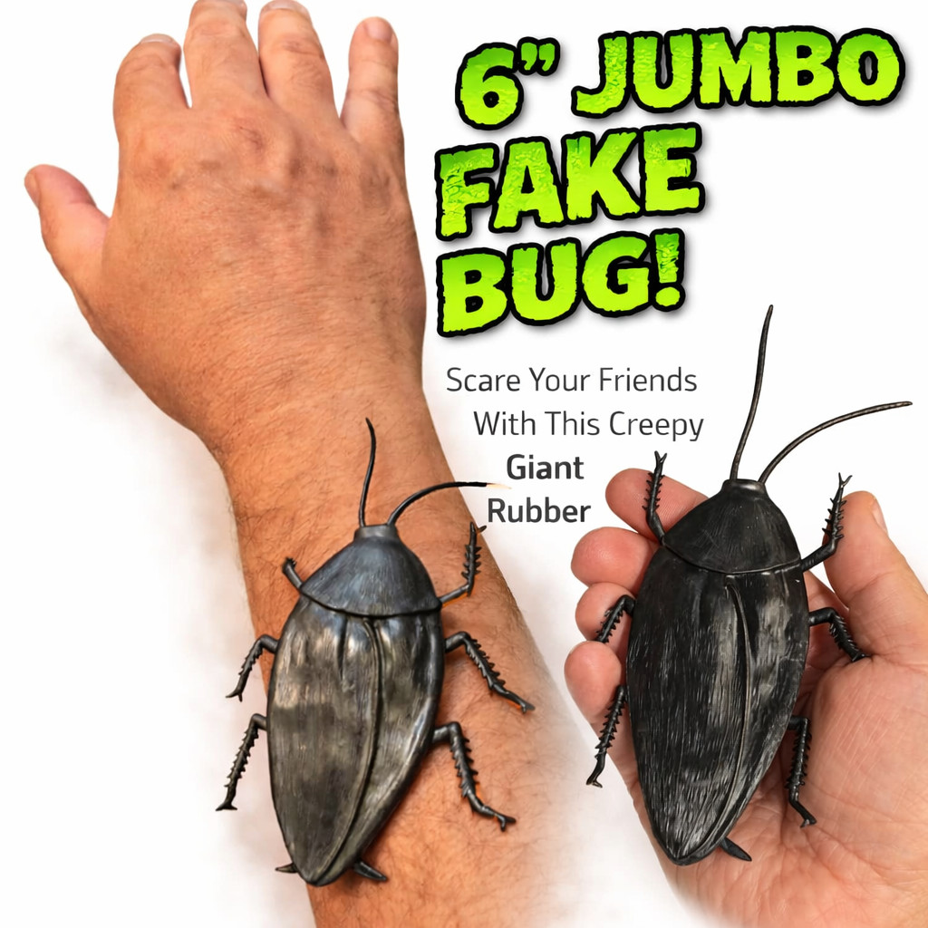 JUMBO COCKROACH 6″ Giant Rubber Fake Bug Prank Joke Gag Funny Roach Halloween