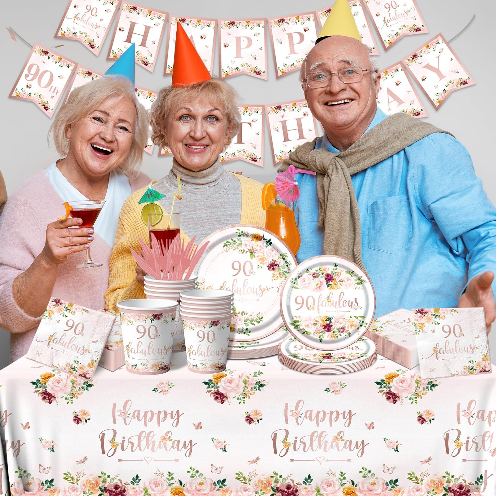 90th Birthday Party Supplies – Rose Gold Party Decorations 90th Birthday Tabl…