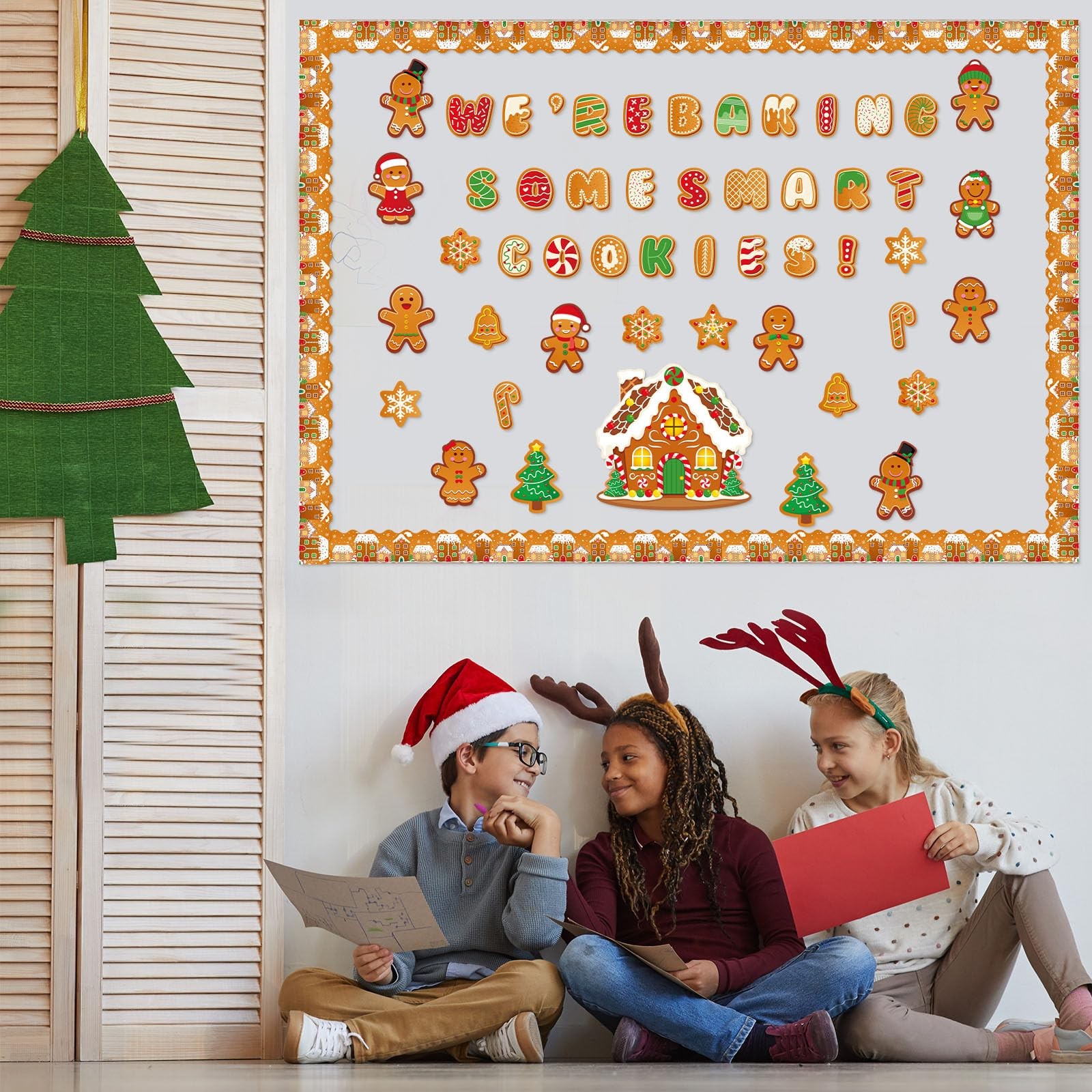 113 Pcs Christmas Bulletin Board Decorations Set Christmas Gingerbread Classr…