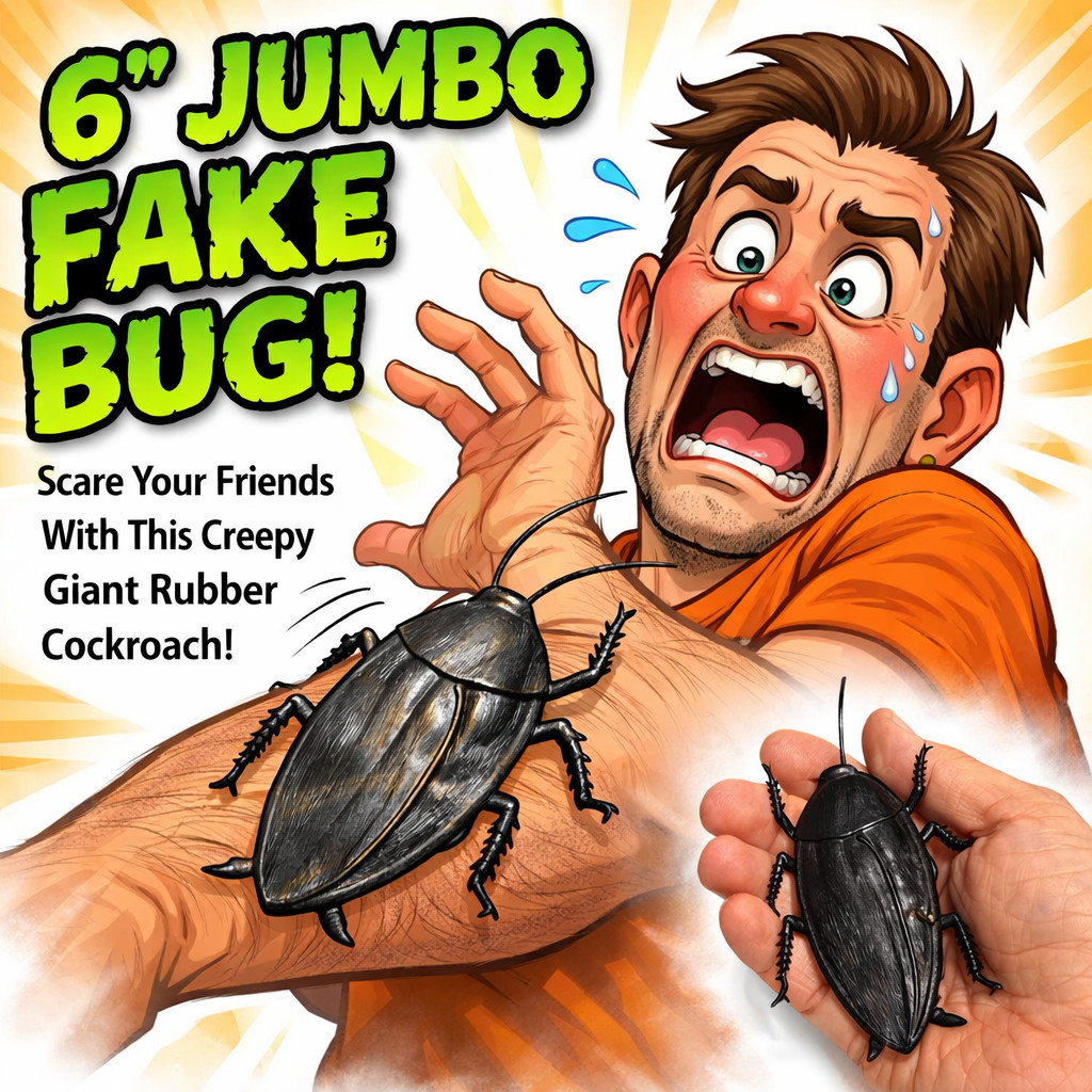 JUMBO COCKROACH 6″ Giant Rubber Fake Bug Prank Joke Gag Funny Roach Halloween