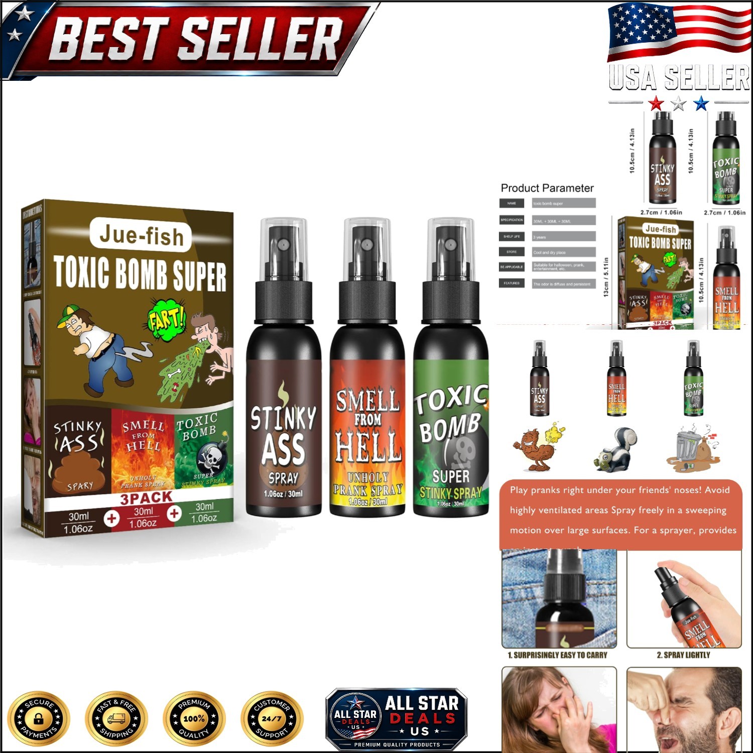 Extra Potent 3-Pack Fart Spray – Hilarious and Non-Toxic Prank for Kids & Adults
