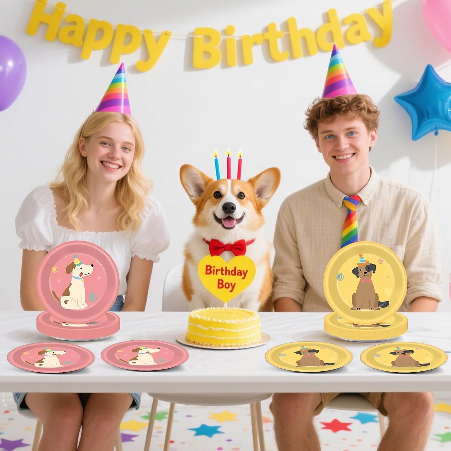 60pcs Pet Dog Birthday Party Supplies Vintage Puppy Paper Plates 7 Inch Retro