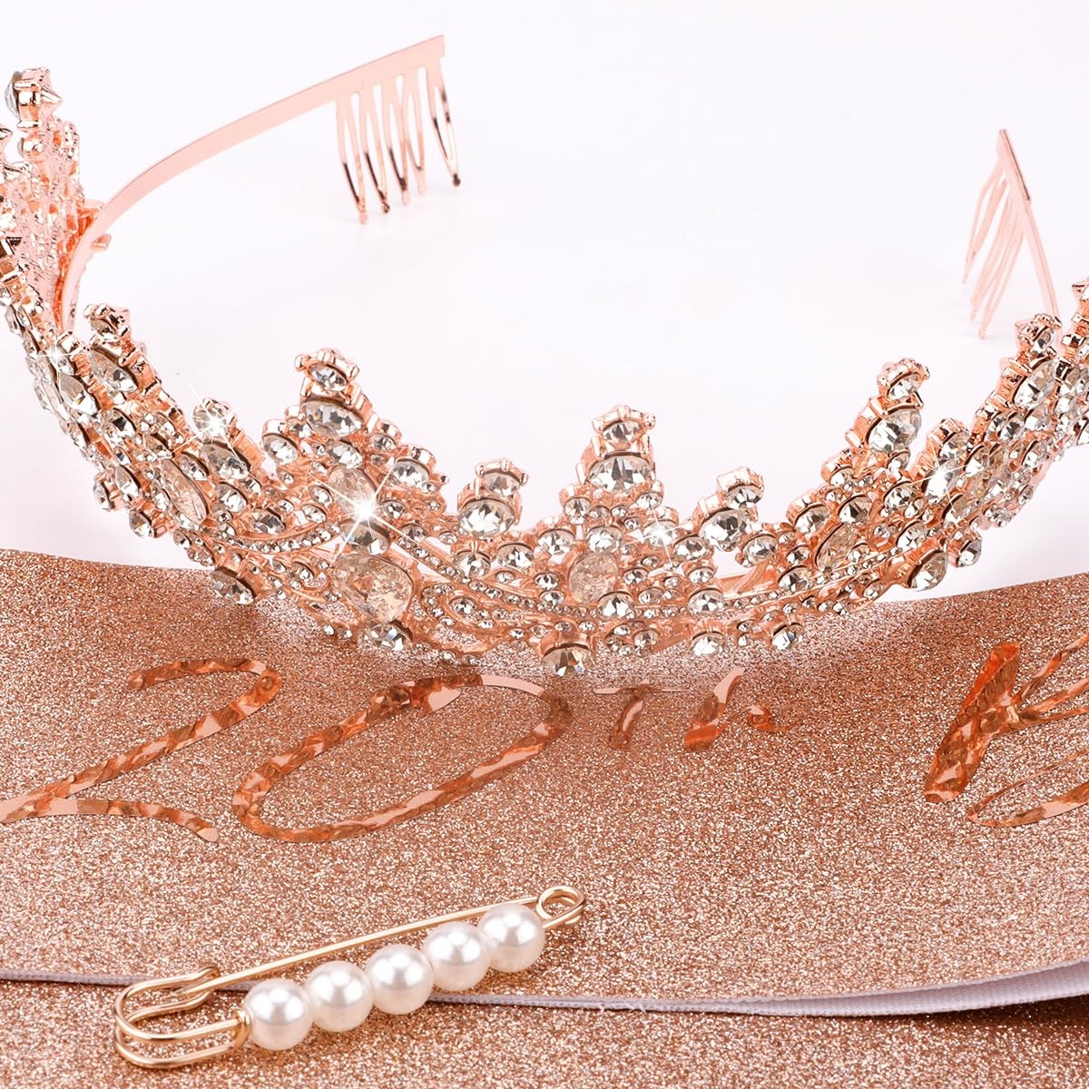 20th Birthday Rose Gold Sash and Tiara for Women Happy 20th Decorations Gift