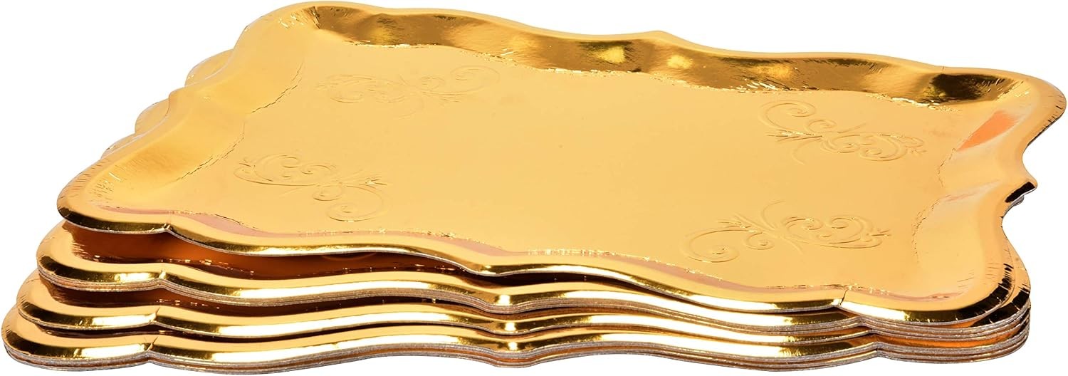 10 Gold Rectangle Trays for Dessert Display Table Parties 9″ x 13″ Disposable