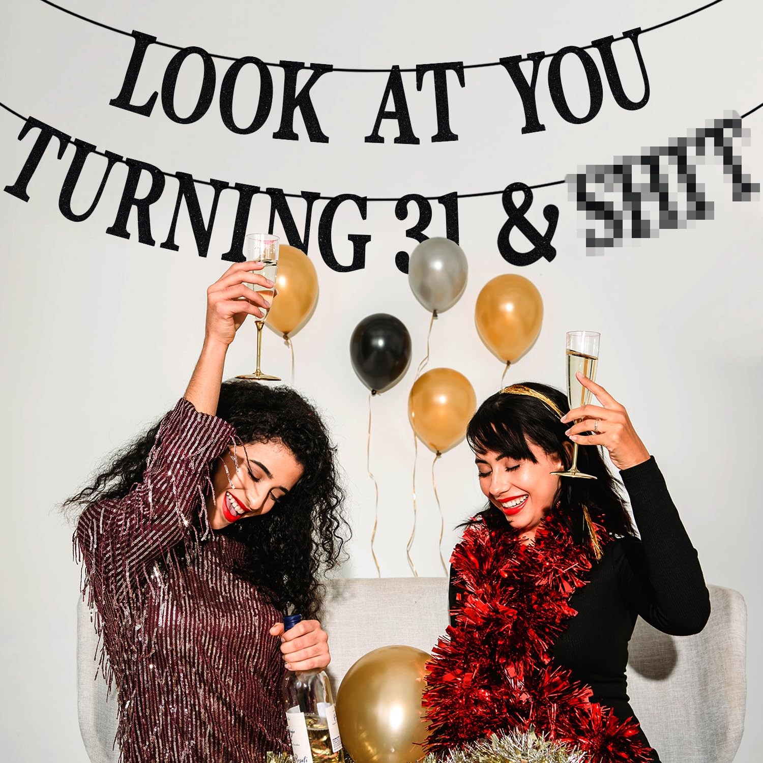 Black Glitter Look at You Turning 31 & Sh*t Banner, 4 inches x 4 inches, 31