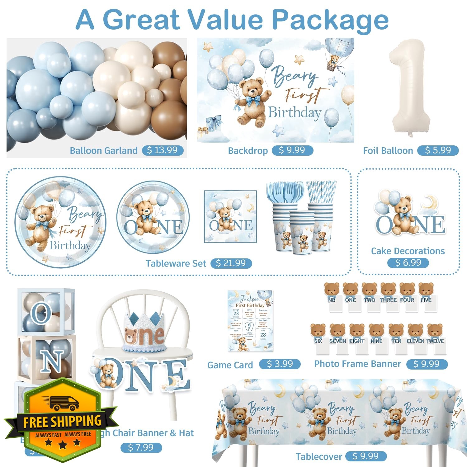 Fexivo Beary First Birthday Decor Set