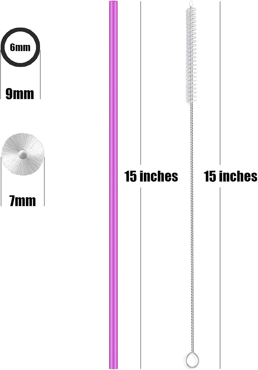 ALINK 15 inch Extra Long Reusable Silicone Straws, 5 Piece Set, Multicolor