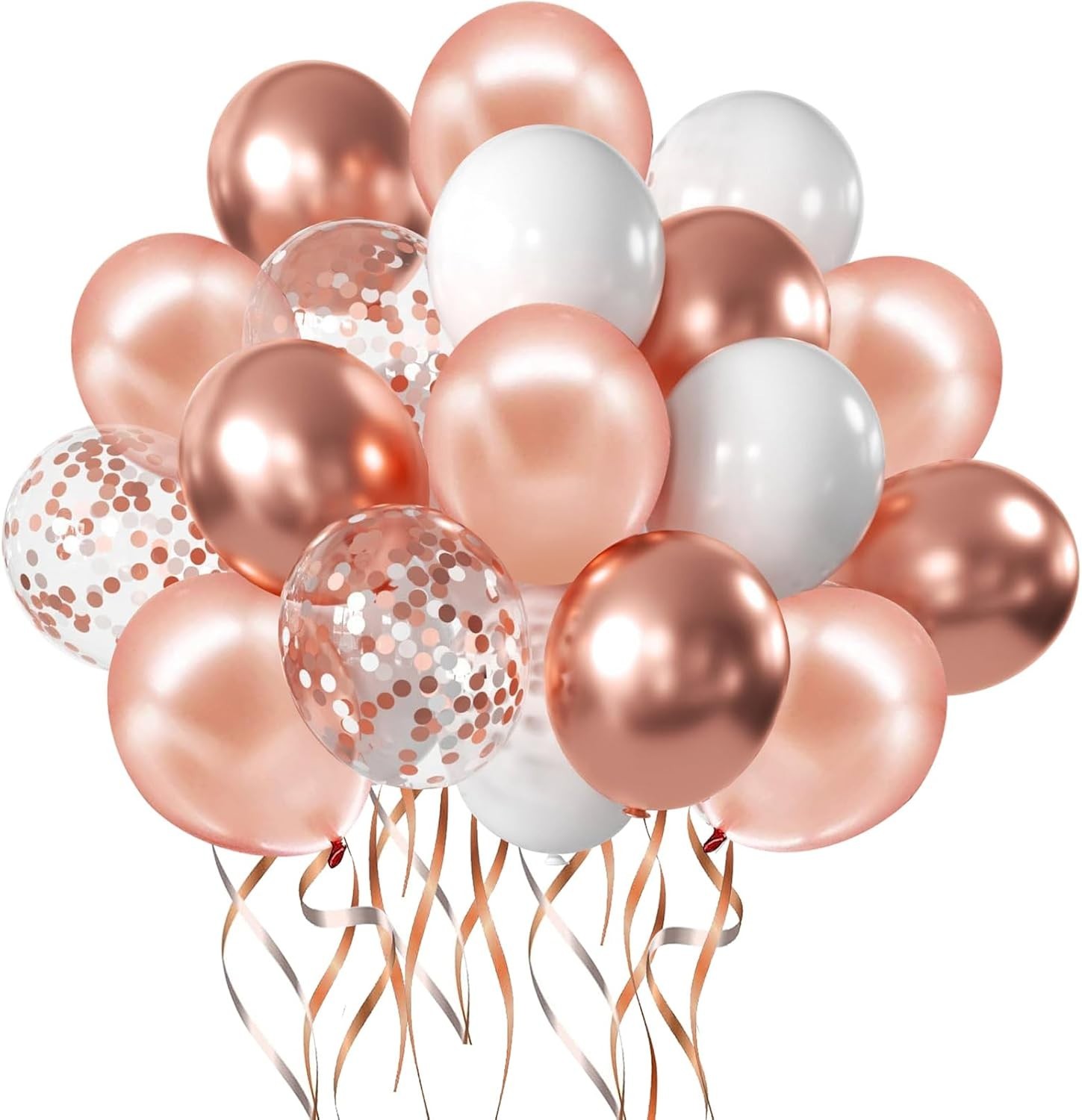 Rose Gold Confetti Balloons, 50 Pack 12 inch White and Rose Gold Latex Balloo…