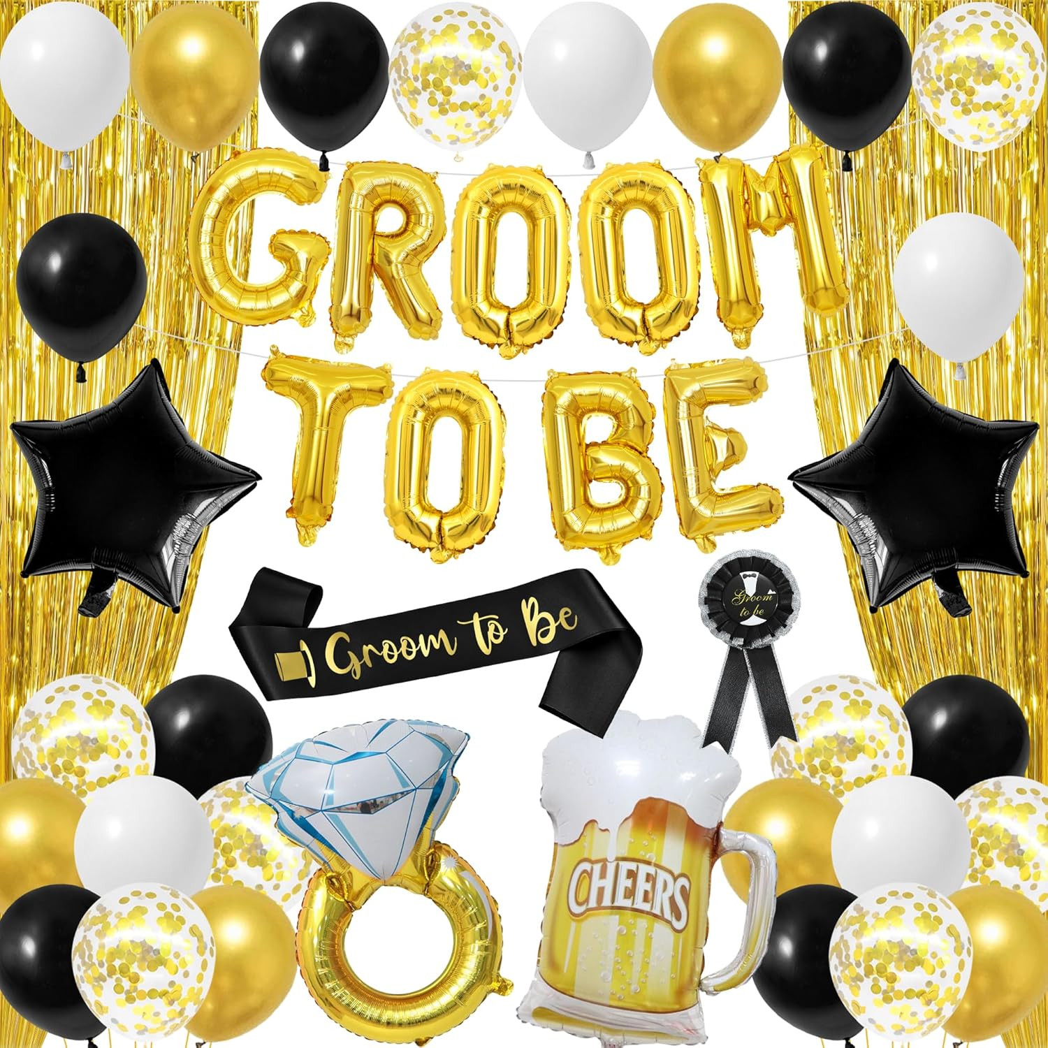Gold Bachelor Party Decorations for Men, Groom to Be Banner Fringe Curtains, Gro