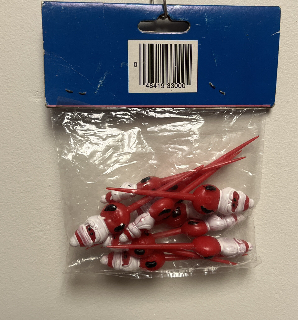Lot Of 10 Santa Christmas Cupcake Picks Vintage Cake Decorations Toppers 3 Inch