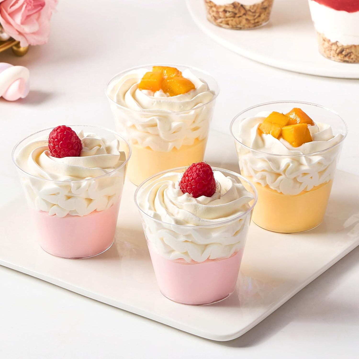 50 Pack 5 Oz Plastic Dessert Cups with Spoons, Mini Mousse Cup round Pudding Cup