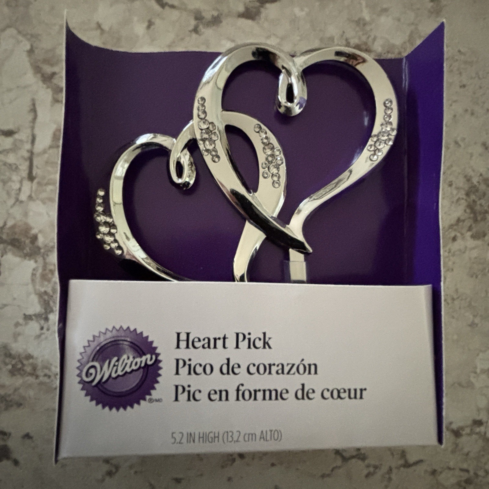 WILTON Double Heart Jeweled Silver Picks for Cake TopperDecorations #1006-985