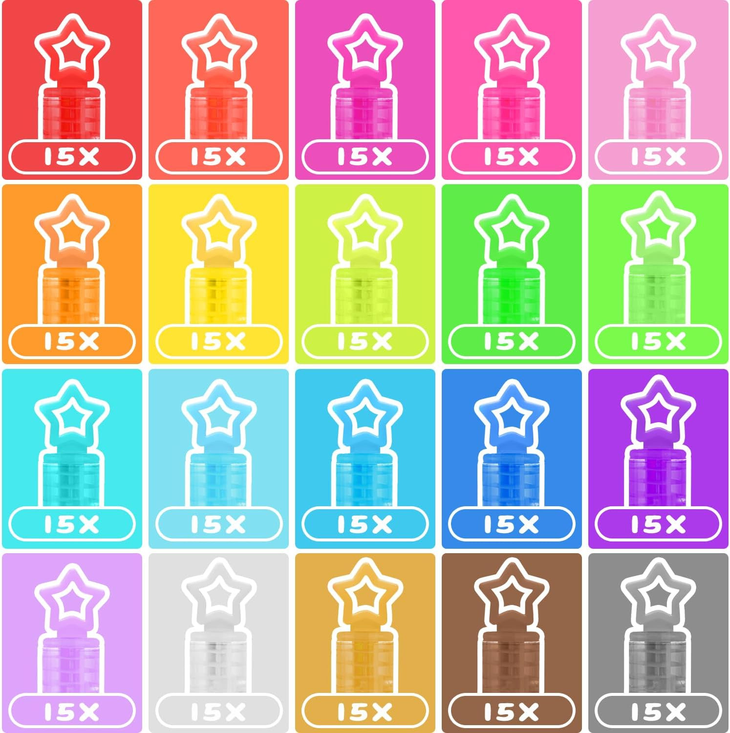 300 Pack 20 Colors Neon Bubbles Bulk in Gift Box, Mini Star Bubble Wand Party Fa