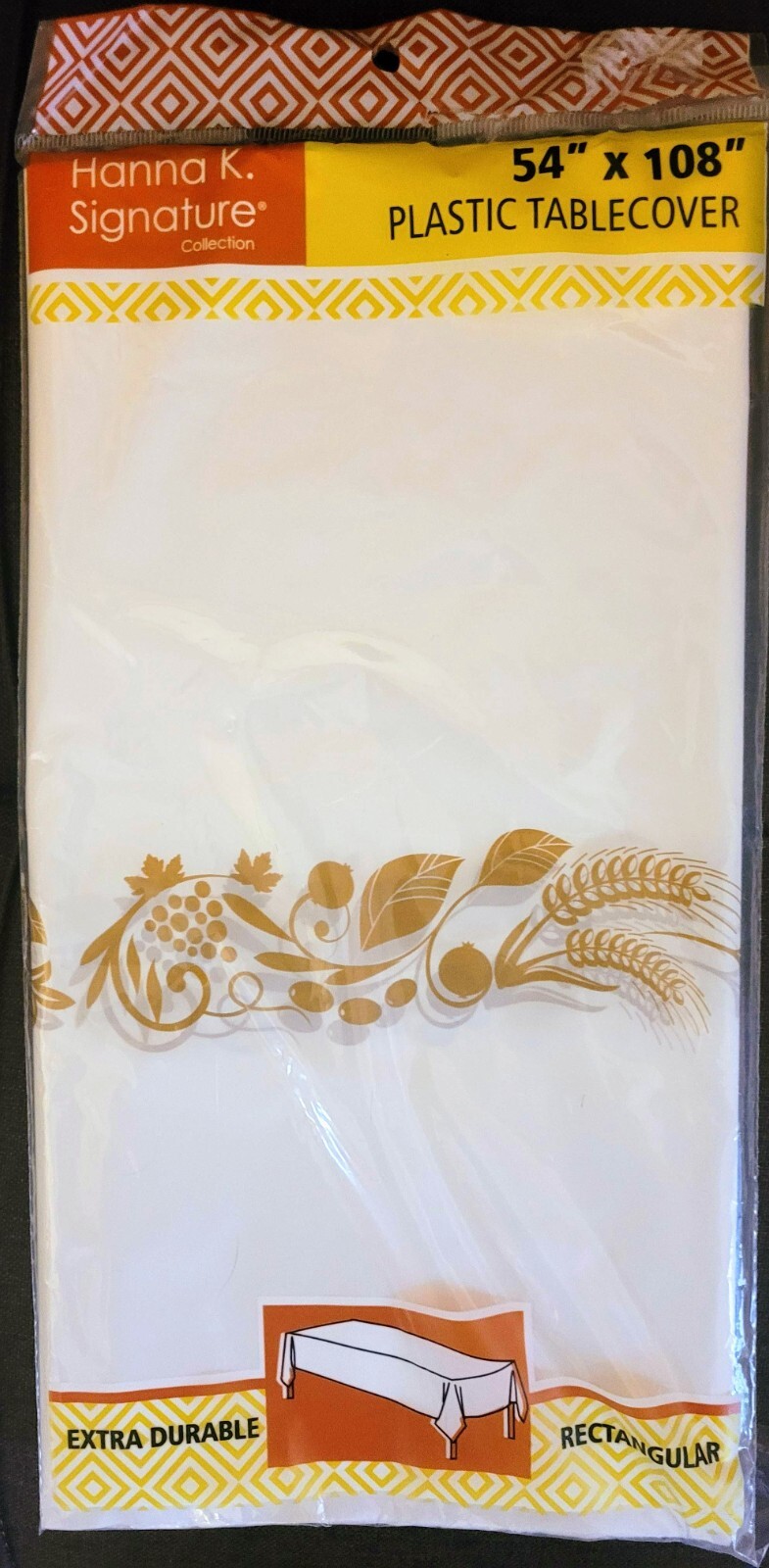 White Gold Leaf Design Extra Durable Plastic Tablecover 54″ x 108″