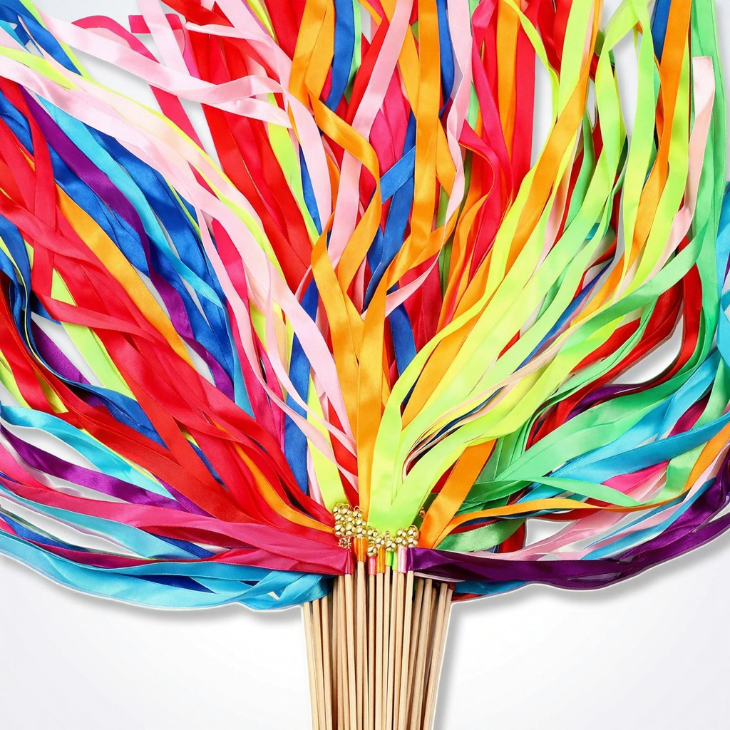 50 Pieces Ribbon Sticks Colorful Streamers Silk Fairy Sticks Party Decoration