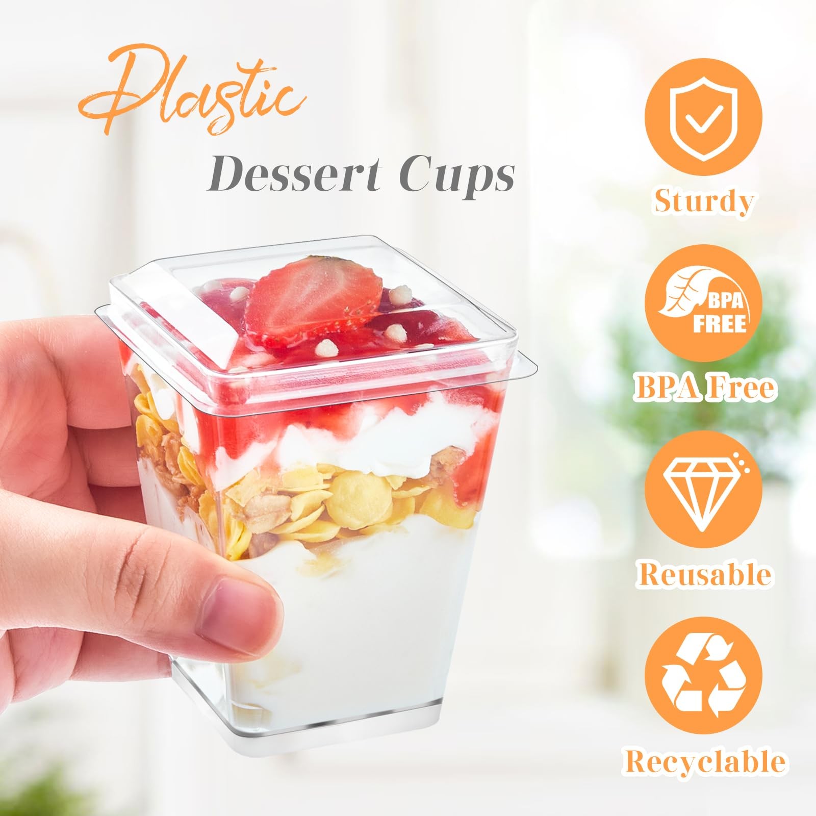 100 Pack 5 oz Plastic Dessert Cups with Lids Spoons Clear Parfait Cups 5oz