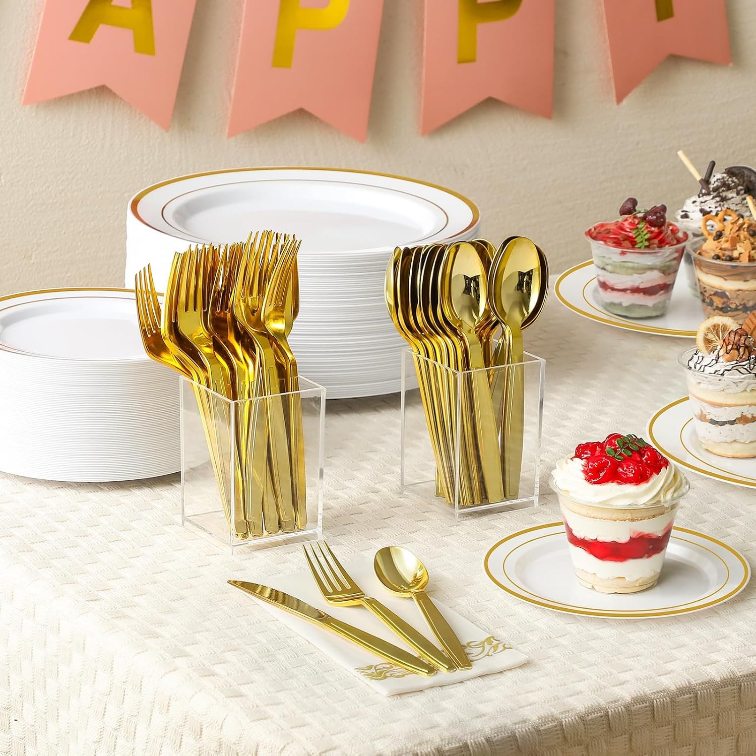 100 Gold Disposable Plastic Spoons, Heavy Weight Disposable Spoons Plastic