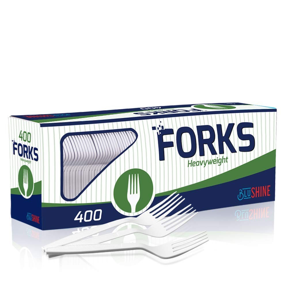 400 Count Heavy Duty Plastic Forks | Disposable Cutlery, BPA Free, Reusable, Par
