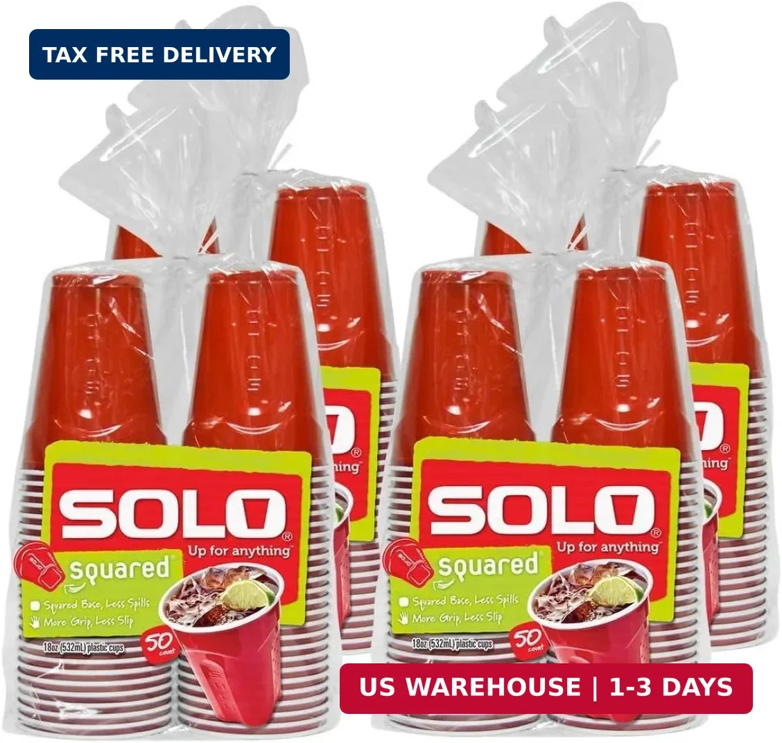 SOLO Cup Company Red Squared Plastic Party, 18 Ounce, 200 Count, 50 Count (Pack