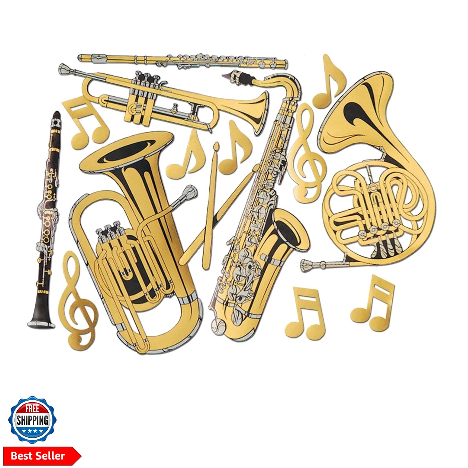 Gold Foil Musical Instrument Cutouts 15/Pkg