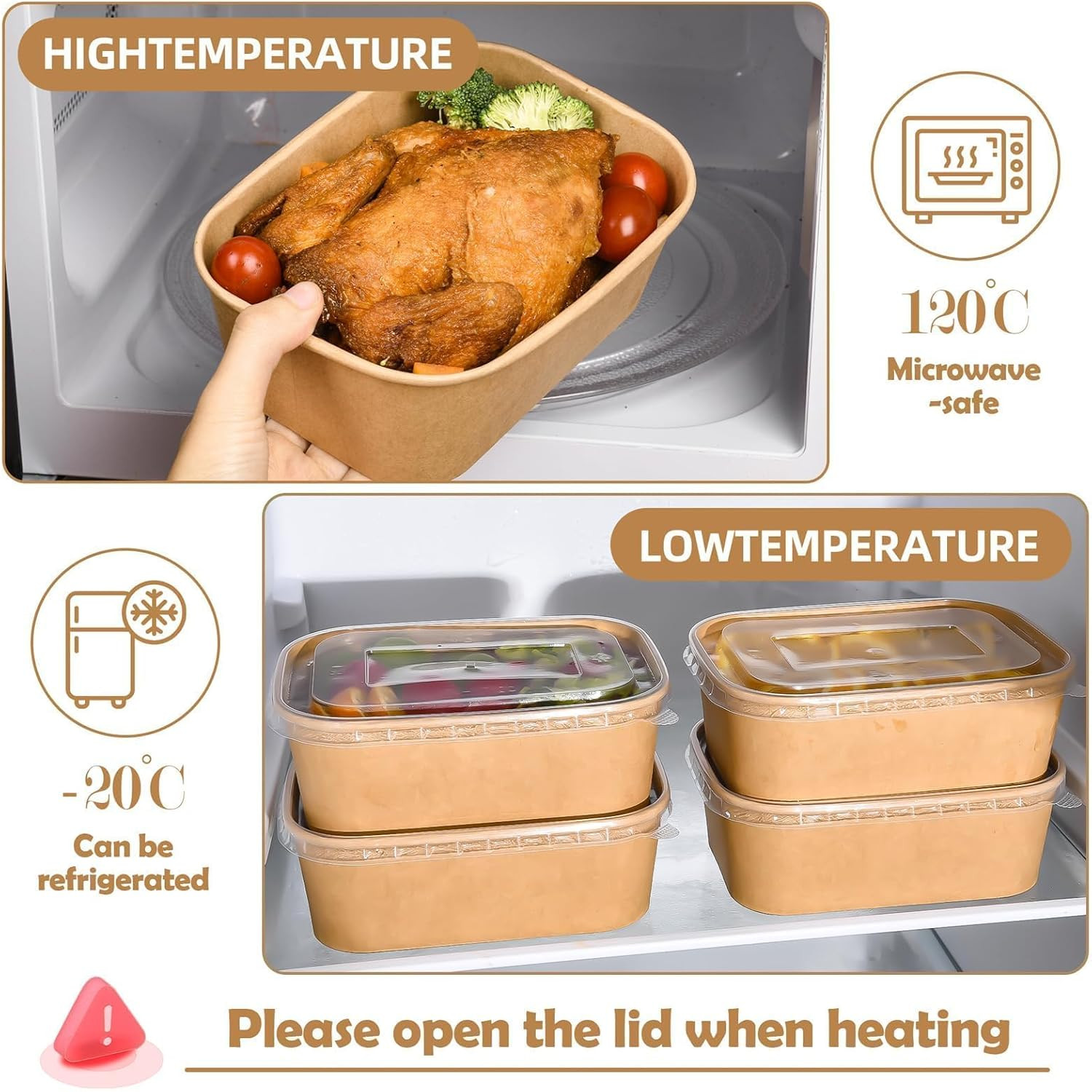 50 Pack Disposable Meal Prep Containers, 25oz Disposable Large Paper Bowls with