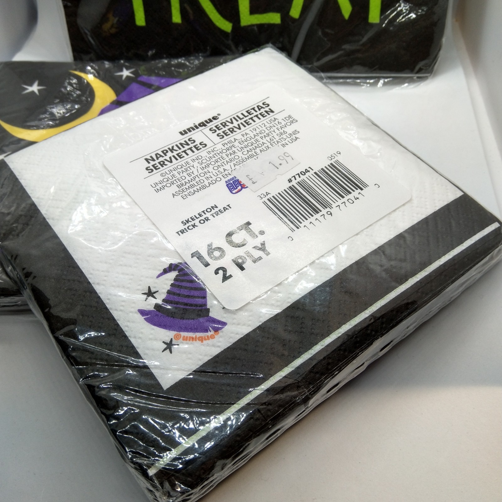 3 Packs 48 Halloween Napkin Purple & Black 2 Designs 6.5″ & 5″ 2 ply Unopened