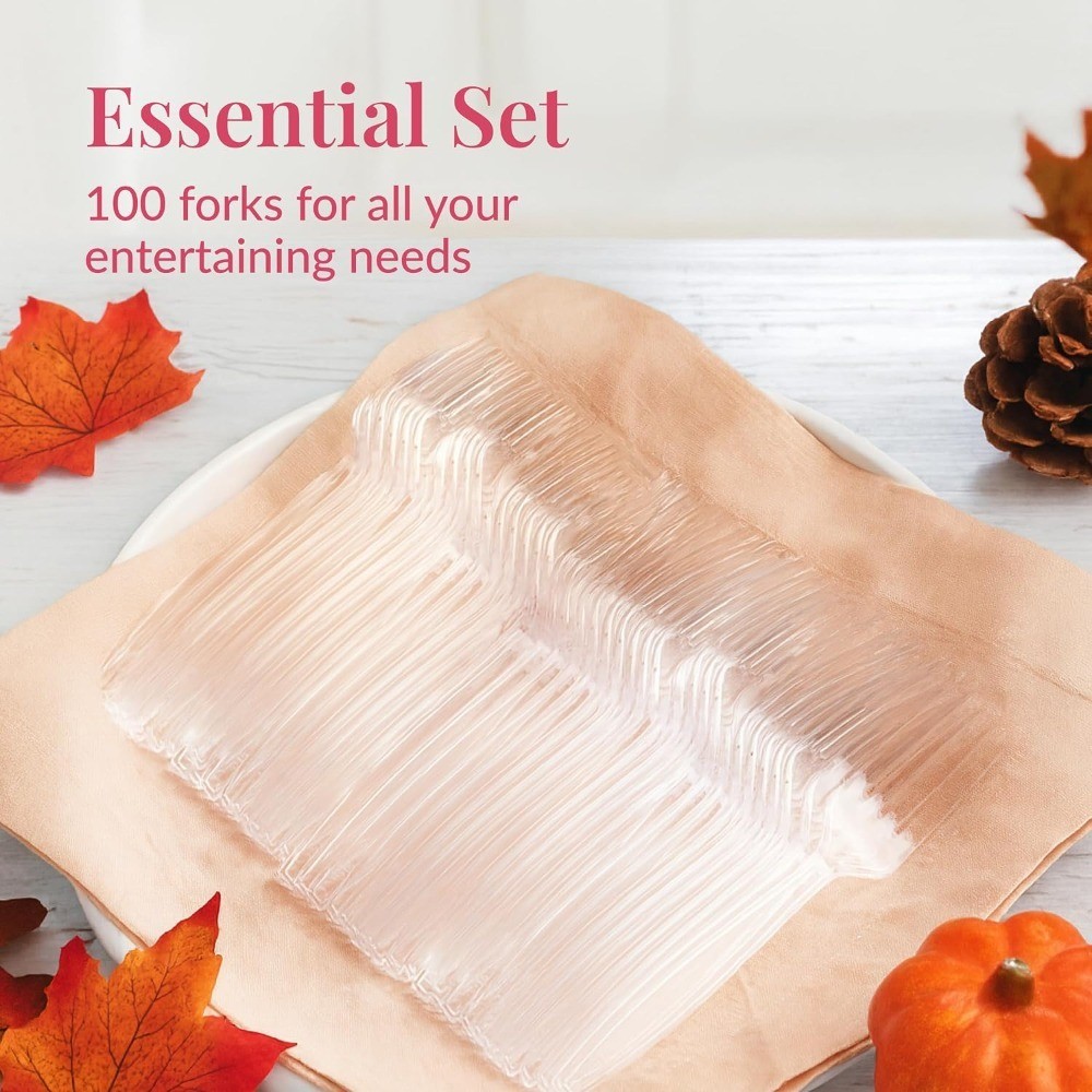100 Count Plastic Forks – Heavy Duty Forks Disposable for Parties, Events, and