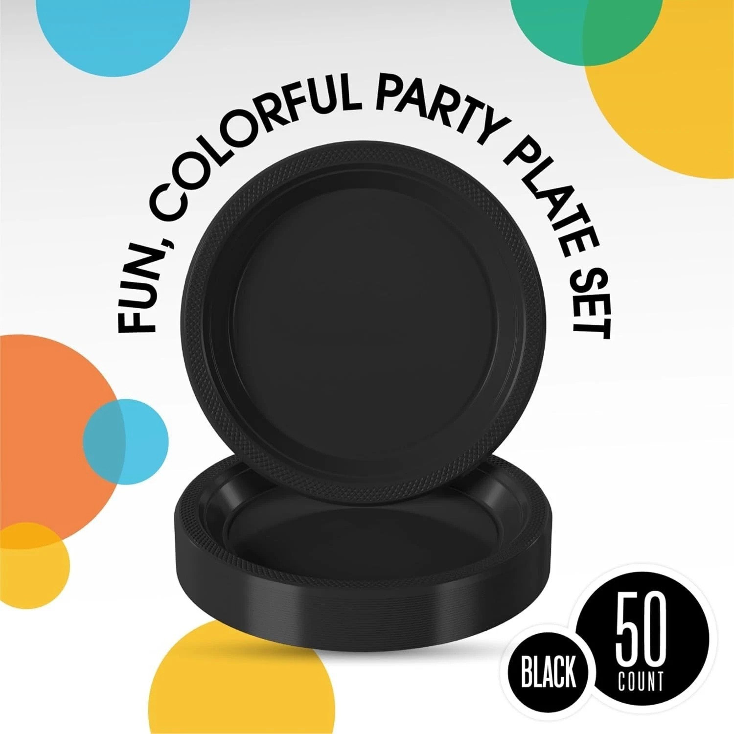Elegant 50 pcs Heavy-Duty Black Plastic Plates – 7″ Disposable Dinnerware Set