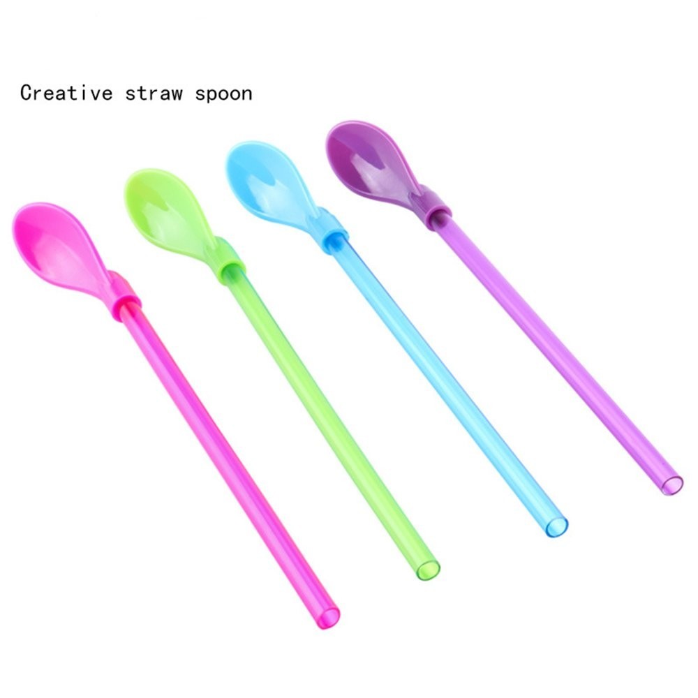 40PCS Reusable Spoon Straws 9 Inch Plastic Stirring Straws for Coffee Drinks